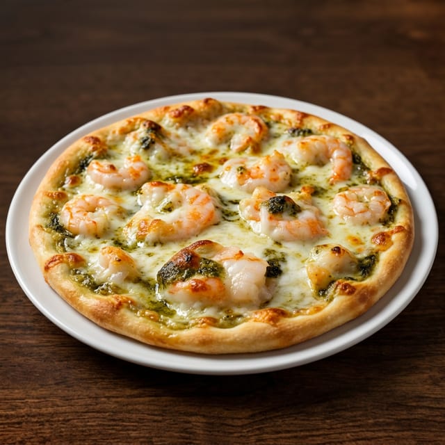 Pesto & Shrimp Pizza.